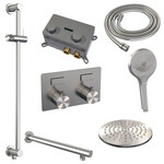 Brauer Brauer Brushed Carving thermostatische inbouw regendouche met drukknoppen SET 67 met 20 cm douchekop en rechte muurarm en 3-standen handdouche en doucheslang en geïntegreerde glijstang RVS geborsteld PVD | Geborsteld RVS PVD | 20cm | Ja | Rechte wandarm |