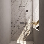 Brauer Brauer Brushed Carving thermostatische inbouw regendouche met drukknoppen SET 70 met 30 cm douchekop en gebogen muurarm en 3-standen handdouche en doucheslang en geïntegreerde glijstang RVS geborsteld PVD | Geborsteld RVS PVD | 30cm | Ja | Gebogen wandarm