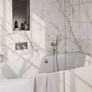 Brauer Brauer Brushed Carving thermostatische inbouw badkraan met drukknoppen SET 03 | Geborsteld RVS | Staafhanddouche Brauer Brushed Carving thermostatische inbouw badkraan met drukknoppen SET 03 | Geborsteld RVS | Staafhanddouche