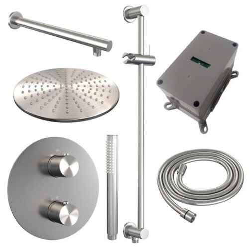 Brauer Brushed Edition thermostatische inbouw regendouche 3-weg rond SET 86 | Geborsteld RVS | 30 cm | Ja | Rechte wandarm | Staafhanddouche Brauer Brauer Brushed Edition thermostatische inbouw regendouche 3-weg rond SET 86 | Geborsteld RVS | 30 cm | Ja | Rechte wandarm | Staafhanddouche