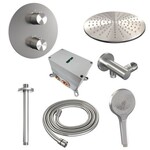 Brauer Brauer Brushed Carving thermostatische inbouw regendouche 3-weg rond SET 84 met 30 cm douchekop en plafondarm en 3-standen handdouche en doucheslang en wandaansluitbocht RVS geborsteld PVD | Geborsteld RVS PVD | 30cm | Nee | Plafondbuis | 3-standen handdo