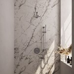 Brauer Brauer Brushed Carving thermostatische inbouw regendouche 3-weg rond SET 85 met 20 cm douchekop en rechte muurarm en staaf handdouche en doucheslang en geïntegreerde glijstang RVS geborsteld PVD | Geborsteld RVS PVD | 20cm | Ja | Rechte wandarm | Staafmod