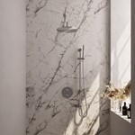 Brauer Brauer Brushed Carving thermostatische inbouw regendouche 3-weg rond SET 88 met 30 cm douchekop en gebogen muurarm en staaf handdouche en doucheslang en geïntegreerde glijstang RVS geborsteld PVD | Geborsteld RVS PVD | 30cm | Ja | Gebogen wandarm | Staafm