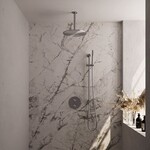 Brauer Brauer Brushed Carving thermostatische inbouw regendouche 3-weg rond SET 90 met 30 cm douchekop en plafondarm en staaf handdouche en doucheslang en geïntegreerde glijstang RVS geborsteld PVD | Geborsteld RVS PVD | 30cm | Ja | Plafondbuis | Staafmodel