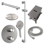 Brauer Brauer Brushed Carving thermostatische inbouw regendouche 3-weg rond SET 91 met 20 cm douchekop en rechte muurarm en 3-standen handdouche en doucheslang en geïntegreerde glijstang RVS geborsteld PVD | Geborsteld RVS PVD | 20cm | Ja | Rechte wandarm | 3-st