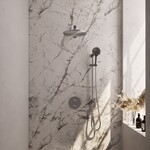 Brauer Brauer Brushed Carving thermostatische inbouw regendouche 3-weg rond SET 92 met 30 cm douchekop en rechte muurarm en 3-standen handdouche en doucheslang en geïntegreerde glijstang RVS geborsteld PVD | Geborsteld RVS PVD | 30cm | Ja | Rechte wandarm | 3-st