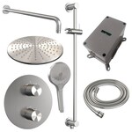 Brauer Brauer Brushed Carving thermostatische inbouw regendouche 3-weg rond SET 94 met 30 cm douchekop en gebogen muurarm en 3-standen handdouche en doucheslang en geïntegreerde glijstang RVS geborsteld PVD | Geborsteld RVS PVD | 30cm | Ja | Gebogen wandarm | 3-