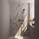 Brauer Brauer Brushed Carving thermostatische inbouw regendouche 3-weg rond SET 95 met 20 cm douchekop en plafondarm en 3-standen handdouche en doucheslang en geïntegreerde glijstang RVS geborsteld PVD | Geborsteld RVS PVD | 20cm | Ja | Plafondbuis | 3-standen h