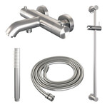 Brauer Brauer Stripe opbouw baddouche thermostaatkraan SET 01 met glijstang en staaf handdouche en doucheslang RVS-kleurig geborsteld PVD | Geborsteld RVS PVD | Staafmodel