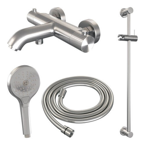 Brauer Brauer Stripe opbouw baddouche thermostaatkraan SET 02 met glijstang en 3-standen handdouche en doucheslang RVS-kleurig geborsteld PVD | Geborsteld RVS PVD | 3-standen handdouche