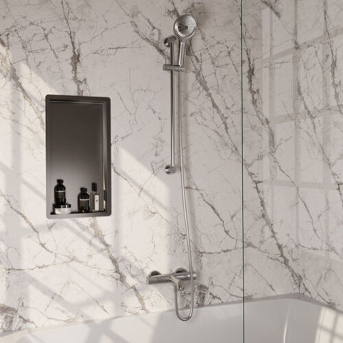 Brauer Brauer Stripe opbouw baddouche thermostaatkraan SET 02 met glijstang en 3-standen handdouche en doucheslang RVS-kleurig geborsteld PVD | Geborsteld RVS PVD | 3-standen handdouche