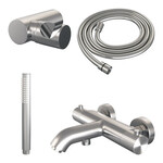 Brauer Brauer Stripe opbouw baddouche thermostaatkraan SET 03 met wandhouder en staaf handdouche en doucheslang RVS-kleurig geborsteld PVD | Geborsteld RVS PVD | Staafmodel