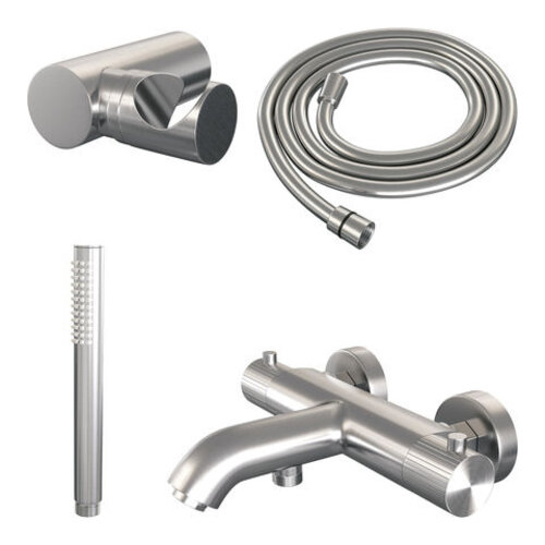 Brauer Brauer Stripe opbouw baddouche thermostaatkraan SET 03 met wandhouder en staaf handdouche en doucheslang RVS-kleurig geborsteld PVD | Geborsteld RVS PVD | Staafmodel
