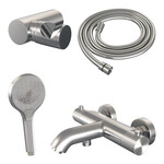 Brauer Brauer Stripe opbouw baddouche thermostaatkraan SET 04 met wandhouder en 3-standen handdouche en doucheslang RVS-kleurig geborsteld PVD | Geborsteld RVS PVD | 3-standen handdouche