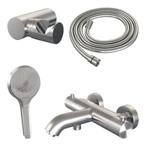 Brauer Brauer Stripe opbouw bad thermostaatkraan set | Geborsteld RVS | 3-standen handdouche | Nee Brauer Stripe opbouw bad thermostaatkraan set | Geborsteld RVS | 3-standen handdouche | Nee