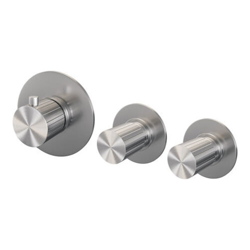 Brauer Stripe inbouwthermostaat en 2 stopkranen met in- en afbouwdelen RVS-kleurig geborsteld PVD | Geborsteld RVS Brauer Brauer Stripe inbouwthermostaat en 2 stopkranen met in- en afbouwdelen RVS-kleurig geborsteld PVD | Geborsteld RVS