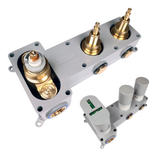 Brauer Brauer Stripe thermostatische inbouw badkraan SET 01 met uitloop en staaf handdouche en doucheslang en wandaansluitbocht RVS-kleurig geborsteld PVD | Geborsteld RVS PVD | Staafmodel