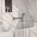 Brauer Brauer Stripe thermostatische inbouw badkraan SET 02 met uitloop en 3-standen handdouche en doucheslang en wandaansluitbocht RVS-kleurig geborsteld PVD | Geborsteld RVS PVD | 3-standen handdouche