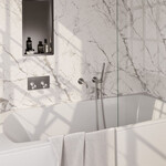 Brauer Brauer Stripe thermostatische inbouw badkraan met drukknoppen SET 03 met uitloop en staaf handdouche en doucheslang en wandaansluitbocht RVS-kleurig geborsteld PVD | Geborsteld RVS PVD | Staafmodel