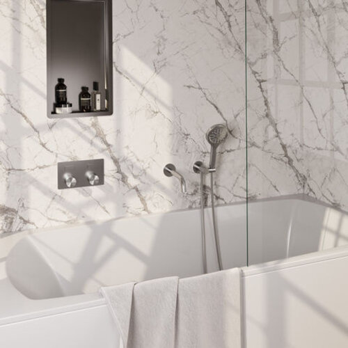 Brauer Stripe inbouw badthermostaat met drukknoppen | Geborsteld RVS | 3-standen handdouche | Uitloop Brauer Brauer Stripe inbouw badthermostaat met drukknoppen | Geborsteld RVS | 3-standen handdouche | Uitloop