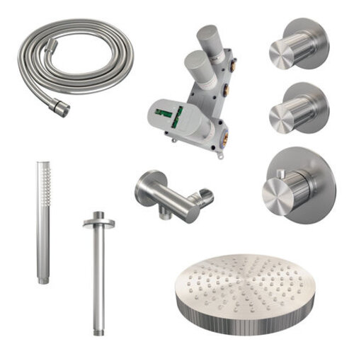 Brauer Stripe thermostatische inbouw regendouche SET 03 met 25 cm douchekop en plafondarm en staaf handdouche en doucheslang en wandaansluitbocht RVS-kleurig geborsteld PVD | Geborsteld RVS | Nee | Plafondbuis | Staafhanddouche Brauer Brauer Stripe thermostatische inbouw regendouche SET 03 met 25 cm douchekop en plafondarm en staaf handdouche en doucheslang en wandaansluitbocht RVS-kleurig geborsteld PVD | Geborsteld RVS | Nee | Plafondbuis | Staafhanddouche