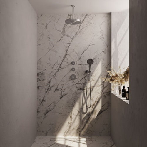 Brauer Stripe thermostatische inbouw regendouche SET 06 met 25 cm douchekop en plafondarm en 3-standen handdouche en doucheslang en wandaansluitbocht RVS-kleurig geborsteld PVD | Geborsteld RVS | Nee | Plafondbuis | 3-standen handdouche Brauer Brauer Stripe thermostatische inbouw regendouche SET 06 met 25 cm douchekop en plafondarm en 3-standen handdouche en doucheslang en wandaansluitbocht RVS-kleurig geborsteld PVD | Geborsteld RVS | Nee | Plafondbuis | 3-standen handdouche