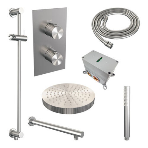 Brauer Stripe thermostatische inbouw regendouche 3-weg rechthoekig SET 19 met 25 cm douchekop en rechte muurarm en staaf handdouche en doucheslang en geïntegreerde glijstang RVS-kleurig geborsteld PVD | Geborsteld RVS | Ja | Rechte wandarm | Staafhanddouc Brauer Brauer Stripe thermostatische inbouw regendouche 3-weg rechthoekig SET 19 met 25 cm douchekop en rechte muurarm en staaf handdouche en doucheslang en geïntegreerde glijstang RVS-kleurig geborsteld PVD | Geborsteld RVS | Ja | Rechte wandarm | Staafhanddouc