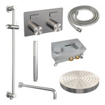 Brauer Brauer Stripe thermostatische inbouw regendouche met drukknoppen SET 32 met 25 cm douchekop en gebogen muurarm en staaf handdouche en doucheslang en geïntegreerde glijstang RVS-kleurig geborsteld PVD | Geborsteld RVS PVD | Ja | Gebogen wandarm | Staafmode