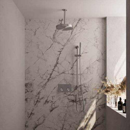 Brauer Stripe thermostatische inbouw regendouche met drukknoppen SET 33 met 25 cm douchekop en plafondarm en staaf handdouche en doucheslang en geïntegreerde glijstang RVS-kleurig geborsteld PVD | Geborsteld RVS | Ja | Plafondbuis | Staafhanddouche Brauer Brauer Stripe thermostatische inbouw regendouche met drukknoppen SET 33 met 25 cm douchekop en plafondarm en staaf handdouche en doucheslang en geïntegreerde glijstang RVS-kleurig geborsteld PVD | Geborsteld RVS | Ja | Plafondbuis | Staafhanddouche