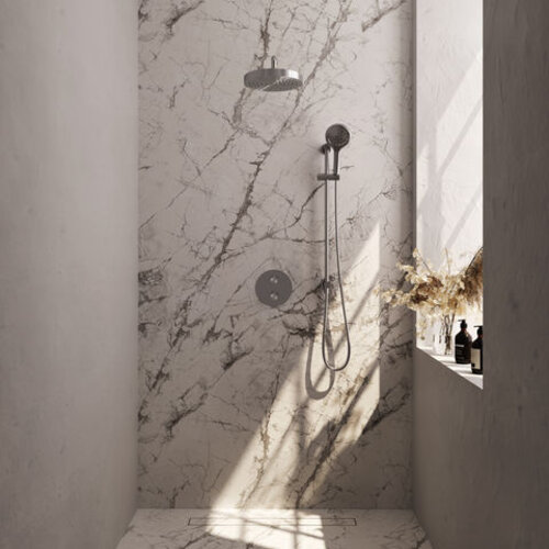 Brauer Stripe thermostatische inbouw regendouche 3-weg rond SET 47 met 25 cm douchekop en gebogen muurarm en 3-standen handdouche en doucheslang en geïntegreerde glijstang RVS-kleurig geborsteld PVD | Geborsteld RVS | Ja | Gebogen wandarm | 3-standen hand Brauer Brauer Stripe thermostatische inbouw regendouche 3-weg rond SET 47 met 25 cm douchekop en gebogen muurarm en 3-standen handdouche en doucheslang en geïntegreerde glijstang RVS-kleurig geborsteld PVD | Geborsteld RVS | Ja | Gebogen wandarm | 3-standen hand