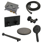 Brauer Brauer Black Edition thermostatische inbouw regendouche met drukknoppen SET 55 met 20 cm douchekop en rechte muurarm en 3-standen handdouche en doucheslang en wandaansluitbocht mat zwart | Mat zwart | 20cm | Nee | Rechte wandarm | Rond model