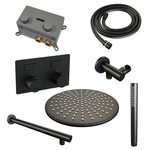 Brauer Brauer Black Carving thermostatische inbouw regendouche met drukknoppen SET 50 met 30 cm douchekop en rechte muurarm en staaf handdouche en doucheslang en wandaansluitbocht mat zwart | Mat zwart | 30cm | Nee | Rechte wandarm | Staafmodel