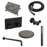 Brauer Brauer Black Carving thermostatische inbouw regendouche met drukknoppen SET 51 met 20 cm douchekop en gebogen muurarm en staaf handdouche en doucheslang en wandaansluitbocht mat zwart | Mat zwart | 20cm | Nee | Gebogen wandarm | Staafmodel