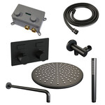 Brauer Brauer Black Carving thermostatische inbouw regendouche met drukknoppen SET 52 met 30 cm douchekop en gebogen muurarm en staaf handdouche en doucheslang en wandaansluitbocht mat zwart | Mat zwart | 30cm | Nee | Gebogen wandarm | Staafmodel