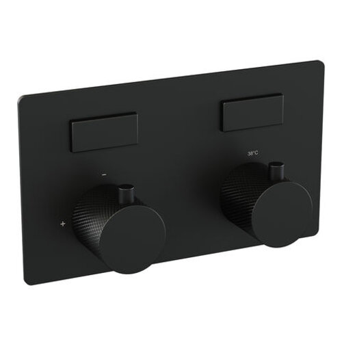Brauer Brauer Black Carving thermostatische inbouw regendouche met drukknoppen SET 56 met 30 cm douchekop en rechte muurarm en 3-standen handdouche en doucheslang en wandaansluitbocht mat zwart | Mat zwart | 30cm | Nee | Rechte wandarm | Rond model