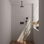 Brauer Brauer Black Carving thermostatische inbouw regendouche met drukknoppen SET 59 met 20 cm douchekop en plafondarm en 3-standen handdouche en doucheslang en wandaansluitbocht mat zwart | Mat zwart | 20cm | Nee | Plafondbuis | Rond model