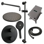 Brauer Brauer Black Edition thermostatische inbouw regendouche 3-weg rond SET 94 met 30 cm douchekop en gebogen muurarm en 3-standen handdouche en doucheslang en geïntegreerde glijstang mat zwart | Mat zwart | 30cm | Ja | Gebogen wandarm | 3-standen handdouche