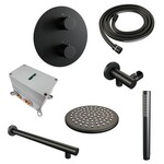 Brauer Brauer Black Carving thermostatische inbouw regendouche 3-weg rond SET 73 met 20 cm douchekop en rechte muurarm en staaf handdouche en doucheslang en wandaansluitbocht mat zwart | Mat zwart | 20cm | Nee | Rechte wandarm | Staafmodel