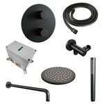 Brauer Brauer Black Carving thermostatische inbouw regendouche 3-weg rond SET 75 met 20 cm douchekop en gebogen muurarm en staaf handdouche en doucheslang en wandaansluitbocht mat zwart | Mat zwart | 20cm | Nee | Gebogen wandarm | Staafmodel