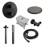 Brauer Brauer Black Carving thermostatische inbouw regendouche 3-weg rond SET 77 met 20 cm douchekop en plafondarm en staaf handdouche en doucheslang en wandaansluitbocht mat zwart | Mat zwart | 20cm | Nee | Plafondbuis | Staafmodel