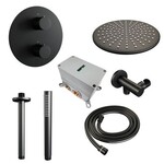 Brauer Brauer Black Carving thermostatische inbouw regendouche 3-weg rond SET 78 met 30 cm douchekop en plafondarm en staaf handdouche en doucheslang en wandaansluitbocht mat zwart | Mat zwart | 30cm | Nee | Plafondbuis | Staafmodel