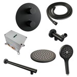 Brauer Brauer Black Carving thermostatische inbouw regendouche 3-weg rond SET 79 met 20 cm douchekop en rechte muurarm en 3-standen handdouche en doucheslang en wandaansluitbocht mat zwart | Mat zwart | 20cm | Nee | Rechte wandarm | 3-standen handdouche
