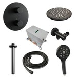 Brauer Brauer Black Carving thermostatische inbouw regendouche 3-weg rond SET 83 met 20 cm douchekop en plafondarm en 3-standen handdouche en doucheslang en wandaansluitbocht mat zwart | Mat zwart | 20cm | Nee | Plafondbuis | 3-standen handdouche