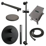 Brauer Brauer Black Carving thermostatische inbouw regendouche 3-weg rond SET 85 met 20 cm douchekop en rechte muurarm en staaf handdouche en doucheslang en geïntegreerde glijstang mat zwart | Mat zwart | 20cm | Ja | Rechte wandarm | Staafmodel