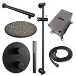 Brauer Brauer Black Carving thermostatische inbouw regendouche 3-weg rond SET 86 met 30 cm douchekop en rechte muurarm en staaf handdouche en doucheslang en geïntegreerde glijstang mat zwart | Mat zwart | 30cm | Ja | Rechte wandarm | Staafmodel