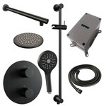 Brauer Brauer Black Carving thermostatische inbouw regendouche 3-weg rond SET 91 met 20 cm douchekop en rechte muurarm en 3-standen handdouche en doucheslang en geïntegreerde glijstang mat zwart | Mat zwart | 20cm | Ja | Rechte wandarm | 3-standen handdouche