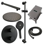 Brauer Brauer Black Carving thermostatische inbouw regendouche 3-weg rond SET 92 met 30 cm douchekop en rechte muurarm en 3-standen handdouche en doucheslang en geïntegreerde glijstang mat zwart | Mat zwart | 30cm | Ja | Rechte wandarm | 3-standen handdouche