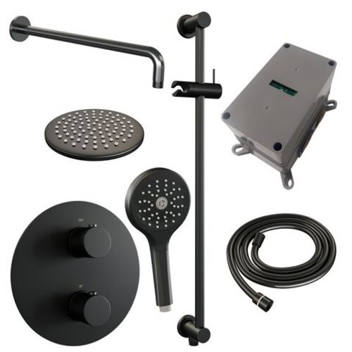 Brauer Black Carving thermostatische inbouw regendouche 3-weg rond SET 93 met 20 cm douchekop en gebogen muurarm en 3-standen handdouche en doucheslang en geïntegreerde glijstang mat zwart | Mat zwart | 20cm | Ja | Gebogen wandarm | 3-standen handdouche Brauer Brauer Black Carving thermostatische inbouw regendouche 3-weg rond SET 93 met 20 cm douchekop en gebogen muurarm en 3-standen handdouche en doucheslang en geïntegreerde glijstang mat zwart | Mat zwart | 20cm | Ja | Gebogen wandarm | 3-standen handdouche