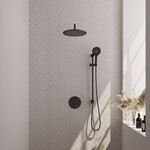 Brauer Brauer Black Carving thermostatische inbouw regendouche 3-weg rond SET 94 met 30 cm douchekop en gebogen muurarm en 3-standen handdouche en doucheslang en geïntegreerde glijstang mat zwart | Mat zwart | 30cm | Ja | Gebogen wandarm | 3-standen handdouche