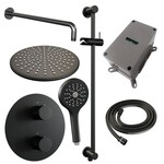Brauer Brauer Black Carving thermostatische inbouw regendouche 3-weg rond SET 94 met 30 cm douchekop en gebogen muurarm en 3-standen handdouche en doucheslang en geïntegreerde glijstang mat zwart | Mat zwart | 30cm | Ja | Gebogen wandarm | 3-standen handdouche